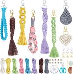 INFUNLY 8 Set DIY Macrame Wristlet Keychain Kits for Adults Colorful Macrame Cord Knotting Kit Boho Mini Macrame Tassel Keychain with Instruction + Video for Car Key Purse Phone Wallet Charm