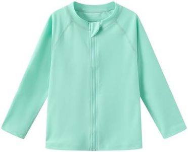 Ubestyle Baby Boys and Girls UPF 50+ Long Sleeve Zip Rash Guard Toddler Swim Shirt Top Quick Dry Sun Protection (UBT4001GREEN4T)