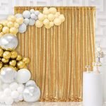 B-COOL Gold Backdrop 8ft x8ft Sparkle Curtain Background Shimmer Backdrop Photography for Party Birthday Ceremony Baby Showe Christmas Thanksgiving Day Decor