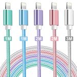 iPhone Charger Cable Lightning Cable 5 Pack 3M/2M/1M iPhone Charger (Blue Green Purple Pink Silver) Long USB Cable iPhone Charging Cables Lead Compatible iPhone 13 12 11 Pro Max XR X 8 7 6S SE 5S iPad