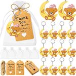 Inbagi 50 Pcs Cute Bear Keychains Baby Shower Return Party Favors with 50 Organza Bags 50 Thank You Kraft Tags for Baby Shower Return Gift Reward Birthday Party Supplies(Cute Girl Style)