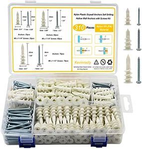 Kevinrooty 3 Sizes Self Drilling Drywall Anchors, 310PCS Nylon Plastic Wall Anchors and Screws for Drywall, No Pre Drill Hole Preparation Required,13x32mm,15x33mm,13x42mm