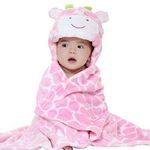 Hilmocho Baby Hooded Blanket Soft Warm Coral Fleece Cozy Swaddle Wrap for Newborn Infant Toddler