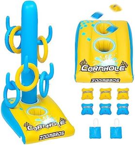 2in1 Cornhole Set with 6 Bean Bags & 6 Ring Toss Games, Inflatable Pool Toys with Anchor Bags Rope, Family Fun for Kids Teens Adults (Yellow)