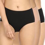 NYKD Cotton Anti-Microbial Panties for Women, Seamless, High Rise, Full Brief, Stretch Full Rear Coverage with Inner Elastic Panty (Combo Pack of 3) Full Brief, NYP104, Black,Nude,Black, XXL, 1N