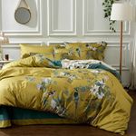 Mixinni - Birds Duvet Cover Set Twin XL Size, Floral Garden Cotton Flowers in Yellow Duvet Cover for Girls Teens 1 Duvet Cover with 2 Pillowcases, Twin XL Size