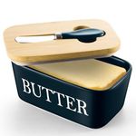 Olyzer Butter Dish with Lid and Knife, Airtight Porcelain Butter Container, Ceramic Butter Storage with Sealing Covered, Butter Keeper for Countertop (Dark Blue)