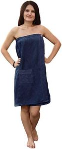 JEMIDI Sauna Frottee Kilt Sarong M-XXL Damen 100% Baumwolle Saunakilt Saunasarong Saunatuch (Damen Dunkelblau)