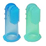 2 x Baby Silicone Finger Toothbrush ~ Baby Infant Gums Massager Brush (Blue & Green)