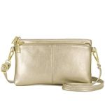 ZOUIQSS Triple Zip Small Crossbody Bag Lightweight Purses Vegan Leather Wristlet Clutch, Includes Adjustable Shoulder(Gold(LZ))