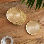 ExclusiveLane 'Mughal-Mandala' Hand-Etched Pure Brass Coasters for Cups Tea Coasters for Glasses Dining Table Coaster for Hot Pots Tableware (Set of 4, Golden)