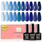 Yueshop 10 Pcs Blue Series Gel Nail Polish Set - 8ml Blue Light Blue Dark Blue Glittle Gel Polish Set, Long Lasting High Glossy Soak Off UV Gel Nail Varnish Set Art Manicure Gift