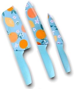 HOME SKILL® Knife Set for Kitchen Professional 3 Pieces High Carbon Stainless Steel Colour Printed Coated Chef Knife I Utility Knife I Kitchen Knives with Ergonomic Handle-Blue