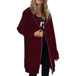 AMDOLE Womens Zip Up Hoodies Long Sleeve Fall Winter Hooded Lightweight Tunic Sweatshirt Oversize Jacket With Pockets (Wine, XXXL)