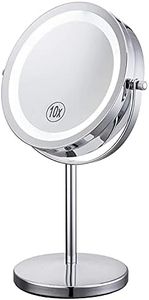 Lighted Magnifying Mirrors - 1x / 10x Magnification Eye Make up Magnifying Mirror With Light - Touch Screen Adjustable LED Light Polished Chrome 7 inch Makeup Magnify Mirror