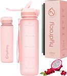 Hydracy Water Bottle with Times to Drink & Straw - Large 1 Litre BPA Free Motivational Water Bottle & No Sweat Sleeve -Leak Proof Gym Bottle with Time Marker - Ideal for Fitness, Sports & Outdoors