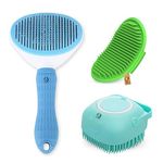 Foodie Puppies 3Pcs Pet Grooming Self Cleaning Combo for Dogs & Cats - (Oval Slicker, Massage Bath Glove, Shampoo Dispenser) for Long Short Shedding Hairs I Daily Use Dog Comb Gloves, Easy Clean Bath