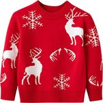 GTWO Christmas Special Trendy Designer Toddler Boys Girls Cartoon Deer Snowflake Woolen Knitted Full Sleeve Round Neck Sweater/Sweatershirts (4-5 Y, Red)