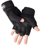 SUJAYU Workout Gloves, Gym Gloves for Men, Wrist Wraps Lifting Wrist Wraps Gloves for Working Out, Hand Out Gloves Fitness Gloves Full Palm Protection (Black, L)