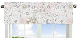 Sweet Jojo Designs Blush Pink, Gold, Grey and White Star and Moon Window Treatment Valance for Celestial Collection