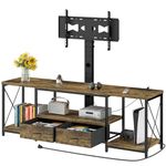 TV Stand with Mount and Fabric Drawers for 32-80 Inches TV - Entertainment Center and Industrial TV Console Table with Open Storage Shelves for Living Room, Bedroom- 55" Rustic Brown