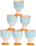 Nicola Spring Porcelain Egg Cups - 5.5cm - Blue - Pack of 6 - Hand Printed Breakfast Egg Serving Dish Soft Hard Boiled Egg Holder Cups