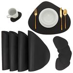 Juvale Set of 4 Wedge Placemats with Matching Coasters for Kitchen, Dining Table (Black, Faux Leather, 8 Pieces)