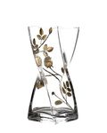 GOLD Forever Rose LEAF Tendril Contemporary Square Twist Design Glass Flower Vase - Mouth Blown/Hand Decorated Glass - Ideal Golden Wedding/50th Wedding 20 cm