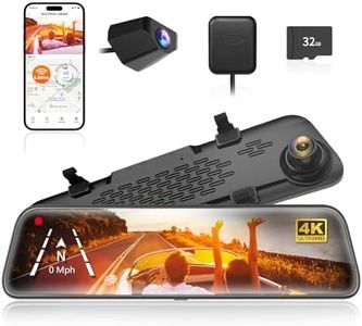 WOLFBOX G840S 12" 4K Mirror Dash Cam Backup Camera, 2160P Full HD Smart Rearview Mirror for Cars & Trucks, Front and Rear View Dual Cameras, Night Vision, Parking Assistance, Free 32GB Card & GPS
