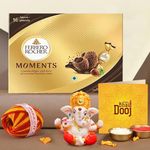 TIED RIBBONS Bhai Dooj Gift Set for Brother Boys Kids Men with Chocolates - Ferrero Rocher Chocolate (16 pcs) Box Mini Ganesha Idol Statue with Greeting Card and Kalawa Moli Roli Chawal