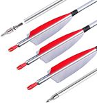 ZSHJGJR 31" Archery Aluminum Arrows 500 Spine Hunting Arrows with Removable Tips Natural Feather Fletchings Targeting Arrows for Compound & Recurve Bow 6/12 Pack (Red, 6)