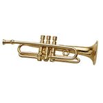 Broadway Gift Co. Miniature Goldtone Trumpet 2 Inch Brass Fashion Lapel Brooch Pin with Red Velvet Lined Instrument Case, Metal