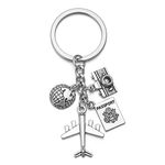 JOVIVI Mens Keychain Silver Plane/Passport/Camera/Earth/Travelling Charm Key Chain Ring DIY Accessories Car Keyring for Women Gifts