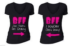 XtraFly Apparel Women's BFF Crazy Pink Valentine's Matching Couples Short Sleeve T-Shirt