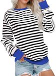 RANPHEE Fall Clothes for Women 2024 Black Striped Long Sleeve Basic Fashion Trendy Clothing Tops Cute Lightweight Loose Fit Pullovers Sweatshirts XL
