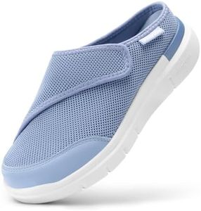 FitVille Women's Slippers Slip on Mules Clogs, Adjustable Closure Diabetic Walking Shoes for Women Extra Wide Width for Swollen Feet Plantar Fasciitis Indoors Outdoors (9 X-Wide, Sky Blue)