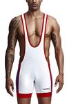 sandbank Men Sports Wrestling Singlet Sleeveless Jumpsuit Patchwork Shorts Singlet for Men Wrestling Uniform, White, L=tag size XL