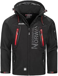 Geographical Norway TECHNO MEN - Giacca Softshell Impermeabile Da Uomo - Cappuccio Giubbotto Traspirante Calda - Giacca Tattico Antivento Invernale - Ideale Attività All'aperto NERO L