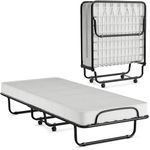 KOMFOTT Rollaway Folding Bed with 4" Mattress, Foldable Rollaway Bed with Memory Foam Mattress for Adults, Portable Fold Up Guest Bed with Sturdy Steel Frame on Wheels for Home & Office, Made in Italy