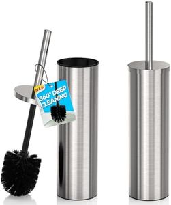 DOWRY Stainless Steel Freestanding Toilet Bowl Brush and Holder with Long Handle for Bathroom Storage Organization,Sturdy Deep Cleaning Toilet Bowl Cleaner,Nickel Round 2PCS