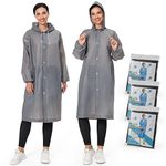 Habaylin Rain Poncho, 3 Pack Poncho Waterproof for Adults, EVA Reusable Rain Coat with Drawstring Hood for Women & Men, Transparent Emergency Raincoat for Camping, Hiking, Theme Parks, Climbing