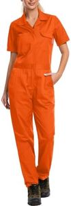 WORK IDEA Women's Short Sleeve Coverall Lightweight Snap-Front Cotton Work Jumpsuit，Orange，XS