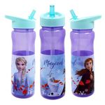 Disney Frozen Water Bottle with Straw – Reusable Kids 600ml PP – in Purple – Official Merchandise by Polar Gear – BPA Free & Recyclable Plastic – for School Nursery Sports Picnic, Multi Colour