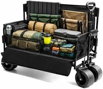 Oasis Craft Foldable Wagon with Seat, Heavy Duty 225kg Capacity Collapsible Utility Cart, All Terrain Beach Wagon with Wide Wheels, Steel Frame Garden Camping Trolley
