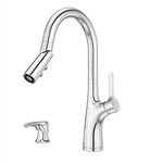 Pfister Ceylon Kitchen Faucet with Pull Down Sprayer and Soap Dispenser, Single Handle, Polished Chrome Finish, F5297CLOC