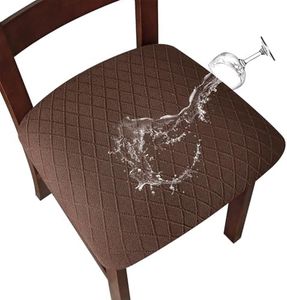 Genina Waterproof Seat Covers for Dining Room Chairs Covers Dining Chair Cover Kitchen Chair Covers (Chocolate, 6 Pcs)