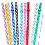 10 Pack Swirl Straws for Starbucks Tumbler, Reusable 11" Long Hard Plastic Shiny Crystal Tumbler Replacement Drinking Straws For 16 OZ 20 OZ 30 OZ Stanley, Yeti Tumblers With Cleaning Brush