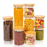 Otoomenz Glass Storage Jars With Bamboo Lids Set of 8, Airtight Glass Jars With Lids Clear Food Storage Container Jar- Food Kitchen Canisters Sets for Spaghetti Beans Snack Flour Cereal Storage