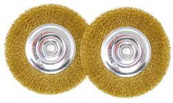 LINE10 Tools 6-inch Wire Brush Wheel for Bench Grinder, Set of 2, Brass-Coated Steel for Cleaning Rust