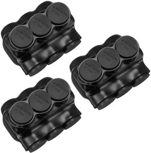 Kanayu 3 Pack Multi Cable Connector Black Insulated 3 Wire Ports Connectors Single Sided Entry Pre Filled with Oxide Inhibitor for Easy Use (350-6 Wire Range, 3/8" Allen Hex)